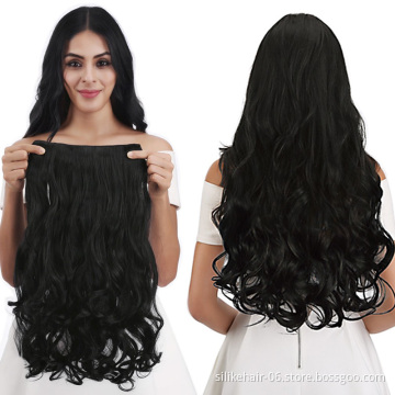 Heat Resistant Natural Blonde Brown Black Long Wavy One Piece Clip in Hair Extension Hairpieces Synthetic Hair Extensions